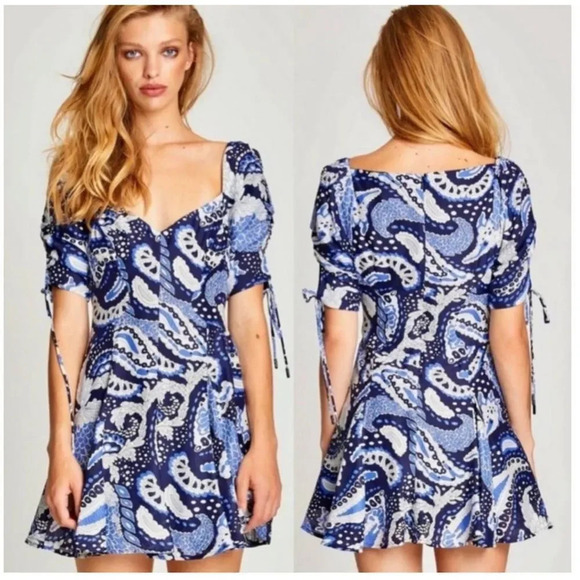 Alice McCall NEW Blue Paisley Print Tie Detail Women's Mini Dress size X… - Picture 2 of 5